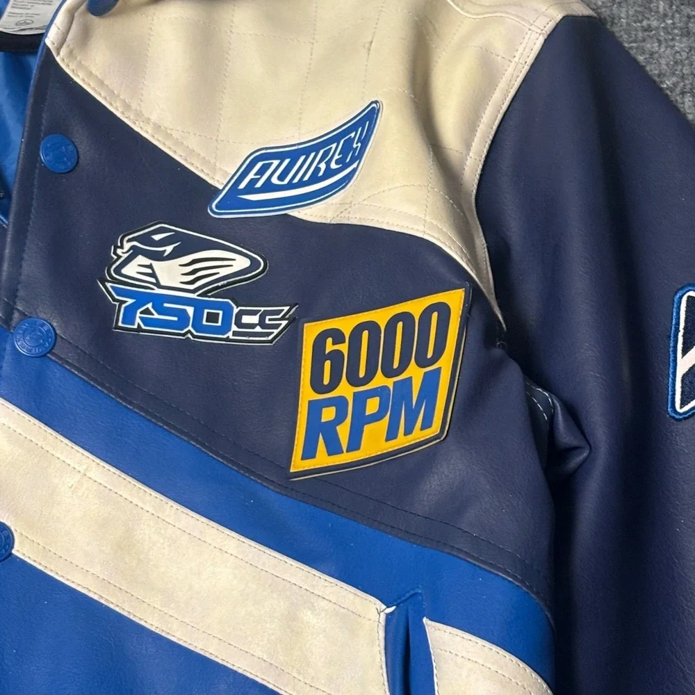 Avirex USA 750 Racing Jacket Youth L 16-18 Blue Varsity Moto Y2K‎